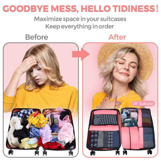 YAMIU Packing Cubes for Suitcases, 7 Pcs luggage organizer bags with Shoe Bag, 2 Waterproof Travel Toiletry Bags, Travel Cubes for Travel Essentials Travel Accessories