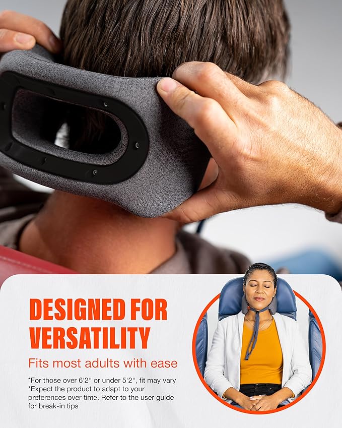 Bullbird Neck Pillow for Travel & Posture Support – Ergonomic Airplane Pillow with Neck Traction - Memory Foam Cervical Pillow with Spinal Alignment Support & Airline Seat Integration - Black