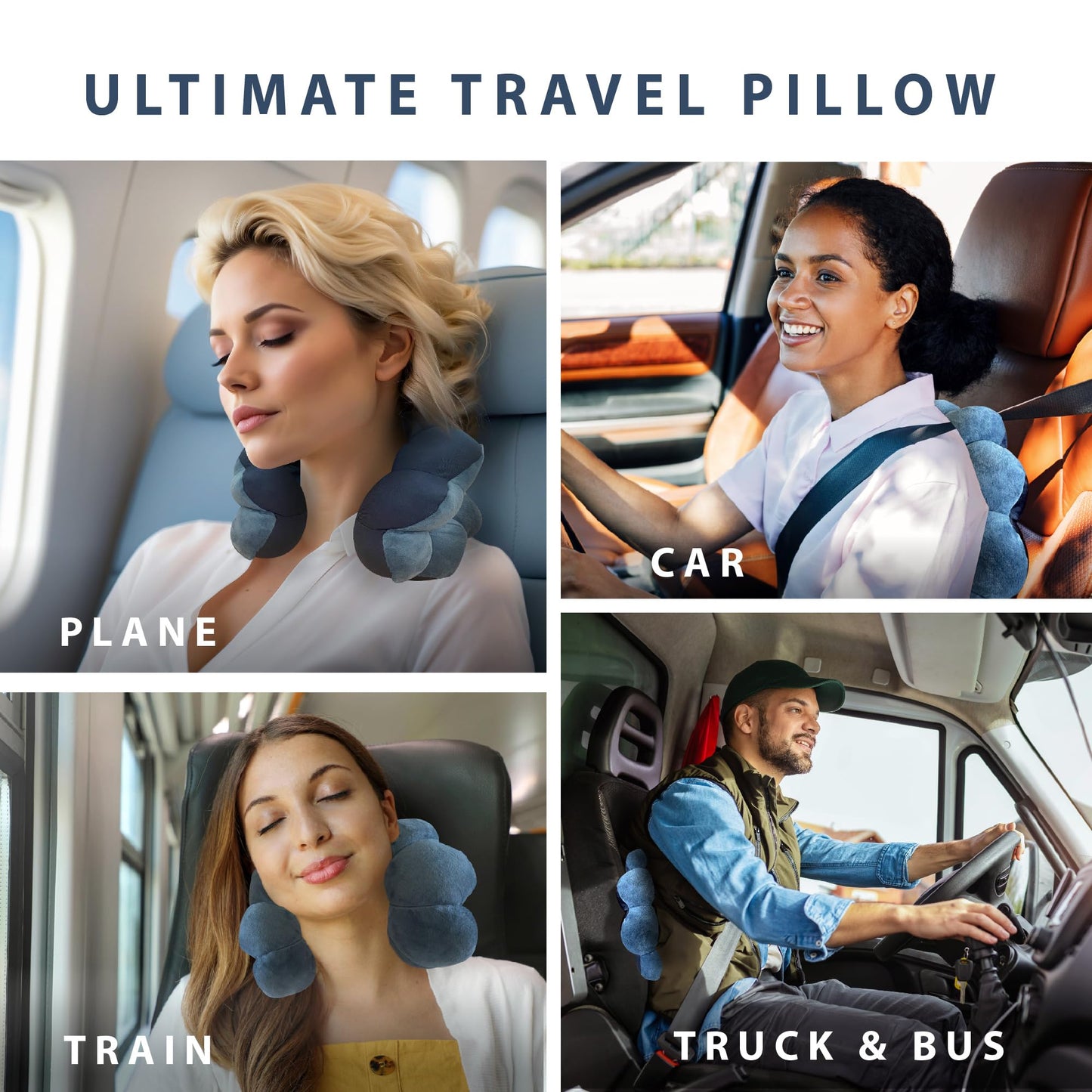 Total Pillow Donut Pillow for Airplane & Travel, Sleeping Neck Pillow, Microbead Comfortable Pillow for Neck, Head, Back, Lumbar & Pelvic Support, Twists to Many Positions - Blue