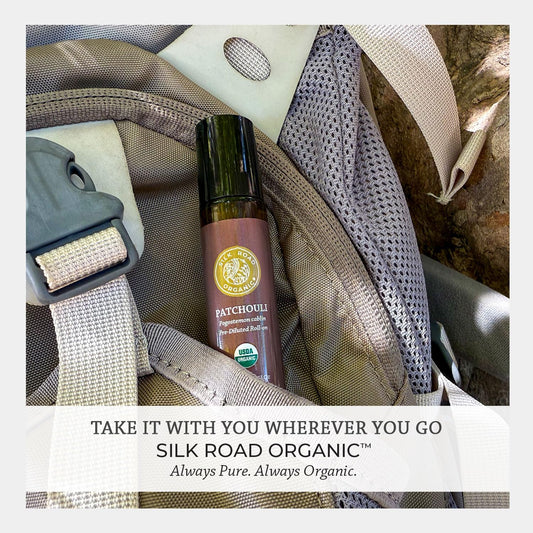 Silk Road Organic Patchouli Essential Oil Roll On, 100% Pure USDA Certified Aromatherapy - Uplift Mood, Enhance Attraction, Rejuvenate & Nourish Skin - 10 ml Roller