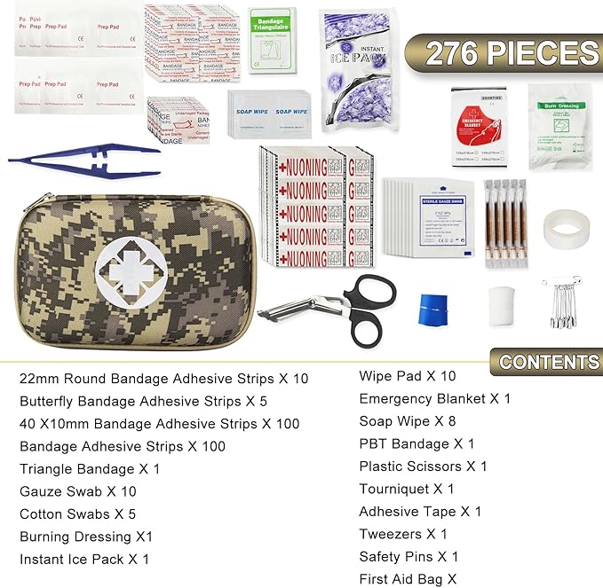276Pcs Business First Aid Emergency Industrial First Aid Kits Basic Refill Supplies for Workplace Business Camouflage