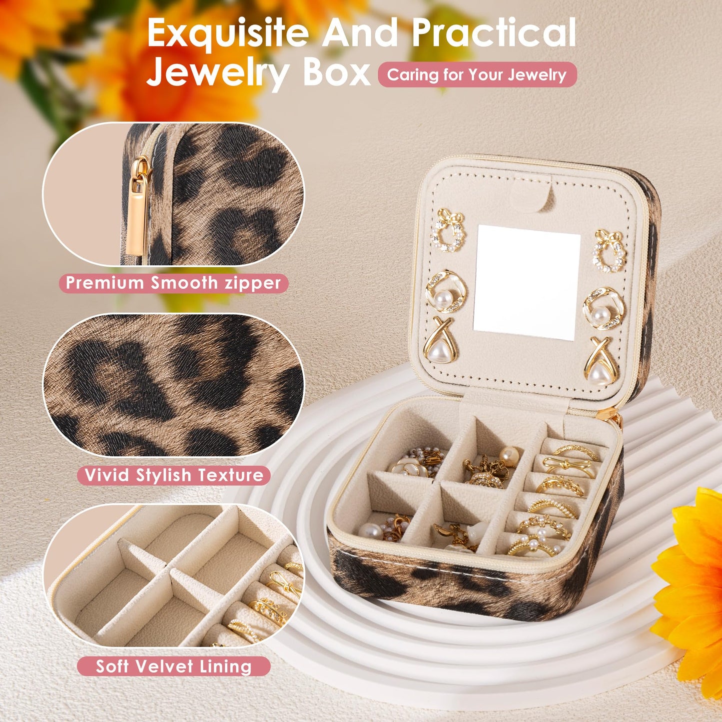 Nymtavia Leopard Print Jewelry Box, Cheetah Travel Jewelry Case for Women Girl, Animal Small Jewelry Organizer, Birthday Graduation Gift