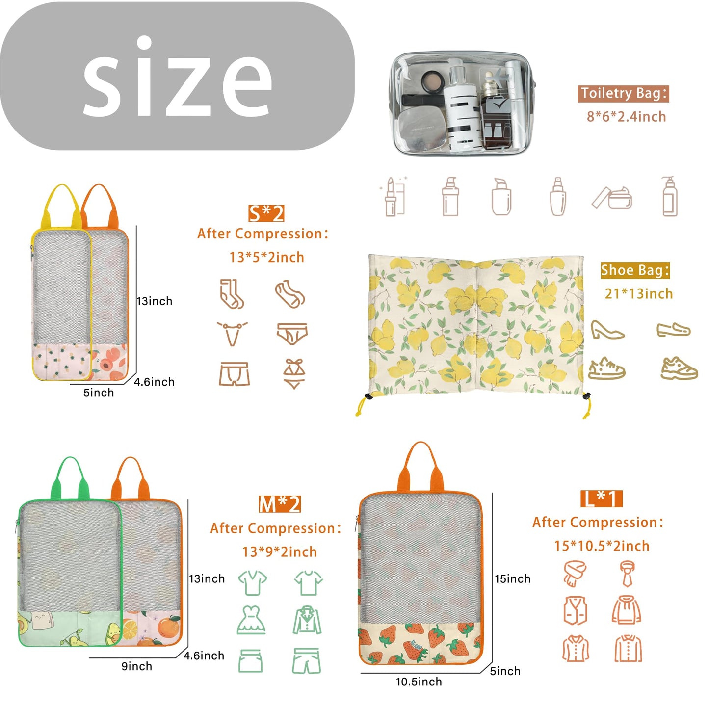 Hitanfe 7 Pcs Compression Packing Cubes Travel for Suitcases, Luggage Organizer Washable Storage Bags Set for Backpack Travel- Packaging Cubes for Carry-Ons and Storage