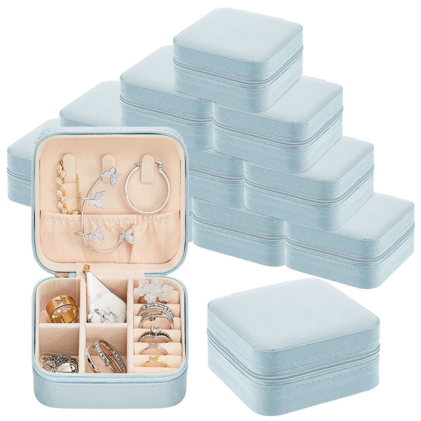 12 Pcs Travel Jewelry Case Bridesmaid Gift Boxes Jewelry Travel Organizer Small Jewelry Box Mini Storage Organizer Storage Box for Women Girls Bridesmaid Gift(Light Blue)