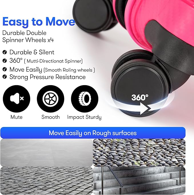 25 Inch Hardside Checked Luggage Large Lightweight Suitcase with Spinner Wheels TSA Lock, Checked-Medium 25-Inch, Dark Pink