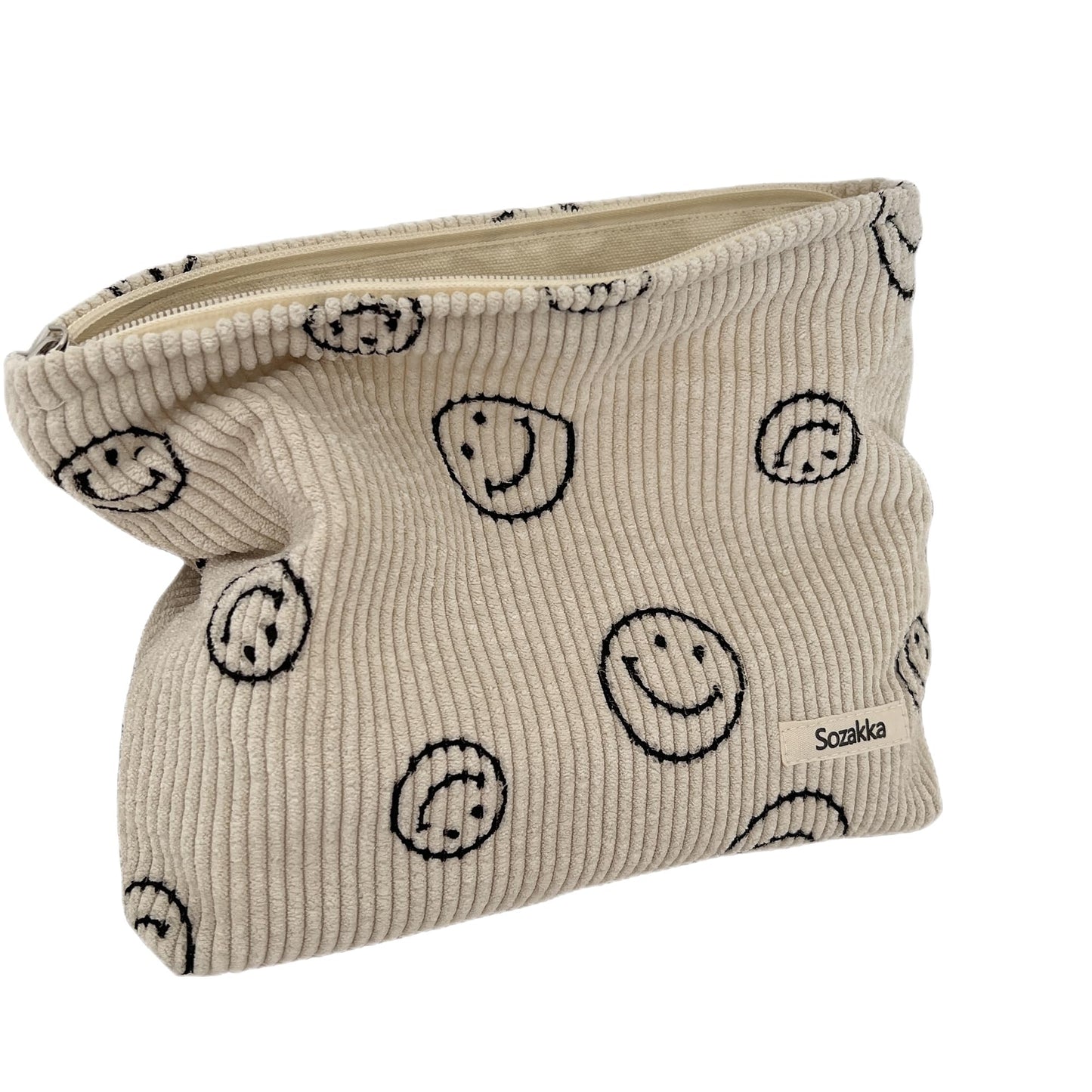 Cosmetic Bags for Women - Corduroy Cosmetic Bag Aesthetic Women Handbags Purses Smile Dots Makeup Organizer Storage Makeup Bag Girls Case Bags (A-Beige)
