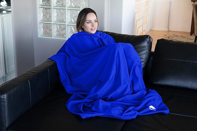 BlueHills Ultra Compact Travel Blanket 2 Pack Large Soft Cozy Portable Blanket Sheet with Carry Case and for Flight Airplane Car Layover Camping Hotel Blue C205-2PK-Royal