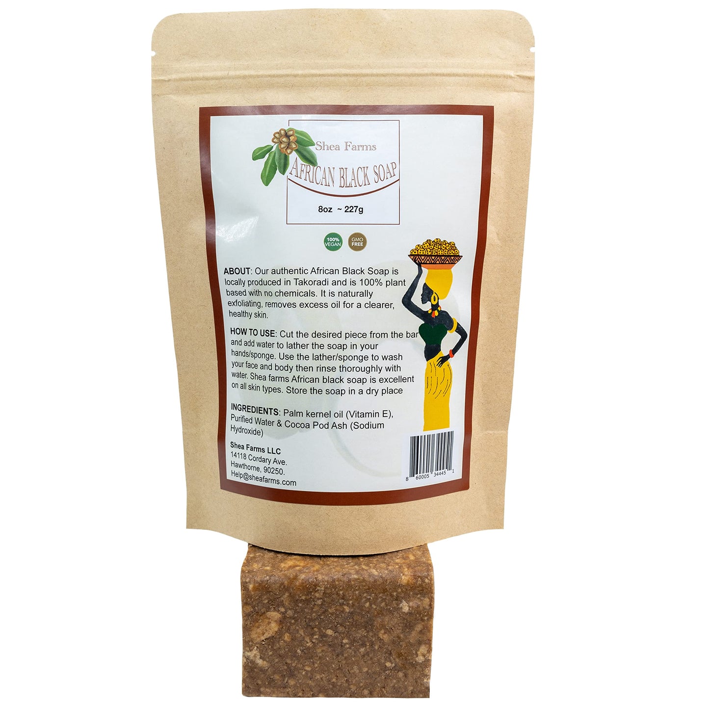 Shea Farms - Raw African Black Soap, 8oz Bar – Deep Cleansing Natural Black Soap for Acne, Dark Spots, Ring Worm, Eczema - Cruelty Free Face & Body Wash - Guaranteed 8oz Bar