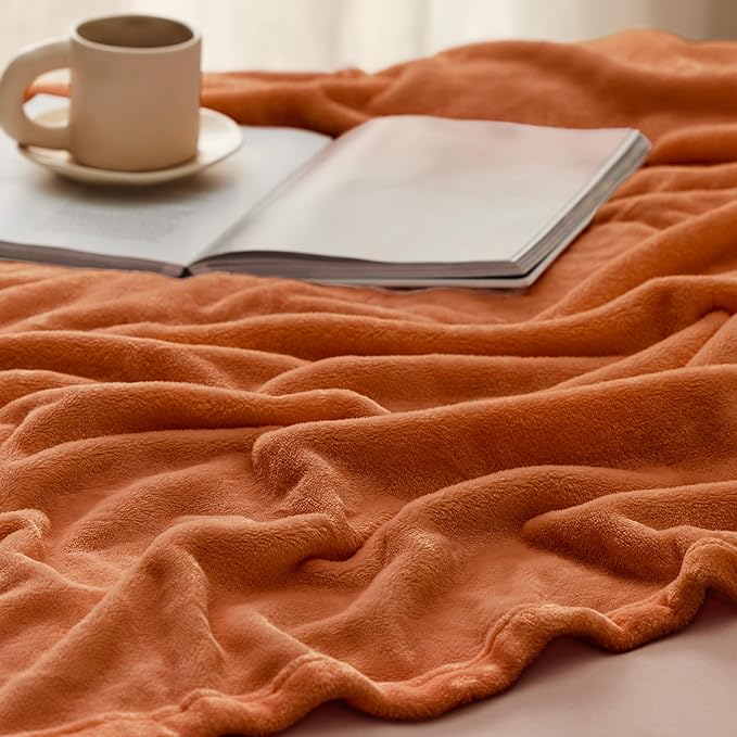 Bedsure GentleSoft Fleece Throw XL Blanket Burnt Orange - 300GSM Soft Lightweight Plush Cozy Blankets for Bed, Sofa, Couch, Travel, Camping, 50x70 inches