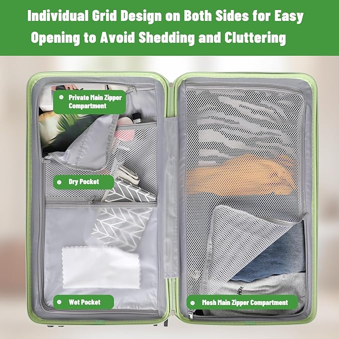 Carry-on 20 Inch and 28 Inch Square Thickened ABS+PC Hard Shell luggage, 2-Piece Suitcase Set with TSA Lock & Dual Zipper Mesh Inner Layer Design, Avocado Green