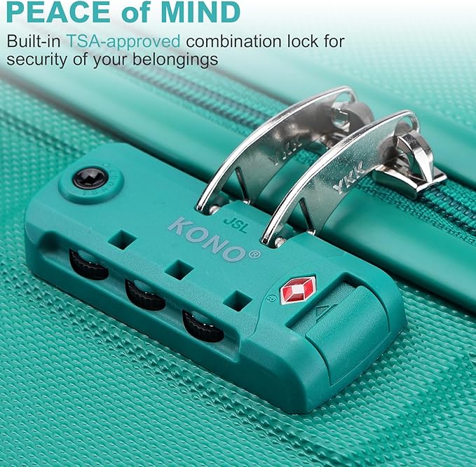 Kono 20'' Carry on Luggage Lightweight with Spinner Wheel TSA Lock Hardside Luggage Durable Small Carry on Suitcase Turquoise