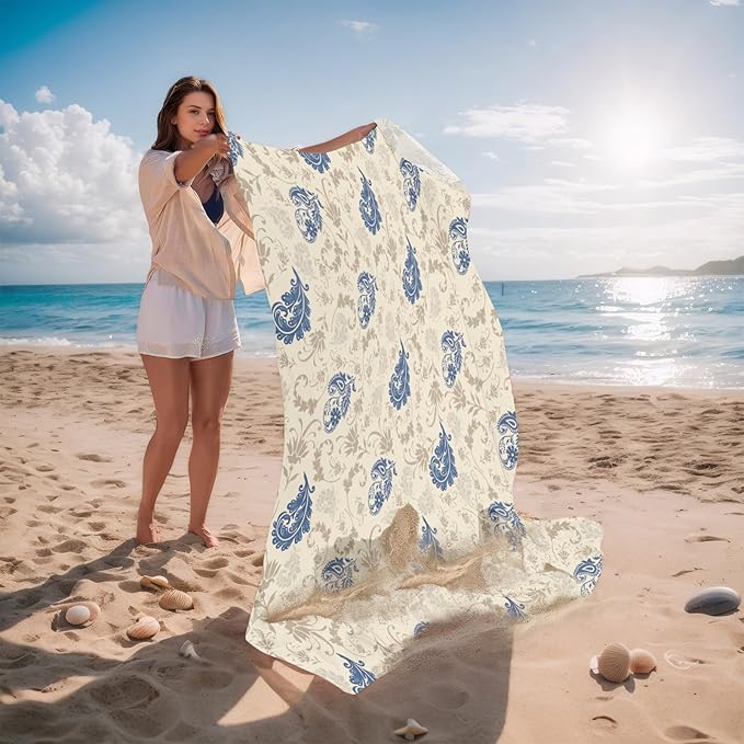 Beach Blanket Waterproof Sandproof, Bohemian Oversized Extra Large Picnic Mat 83"×95"/8 × 7 FT for 1-7 Adults for Travel Camping Hiking, Quick Drying Lightweight Beach Vacation Essentials