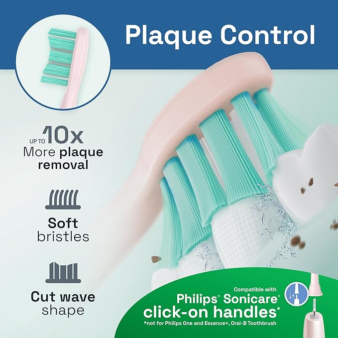 Brushmo Plaque Control Replacement Toothbrush Heads, Compatible with Philips Sonicare Click-on Electric Toothbrush Handles, 8 Standard Replacement Heads, Soft Dupont Bristles, BM928pk, Pink
