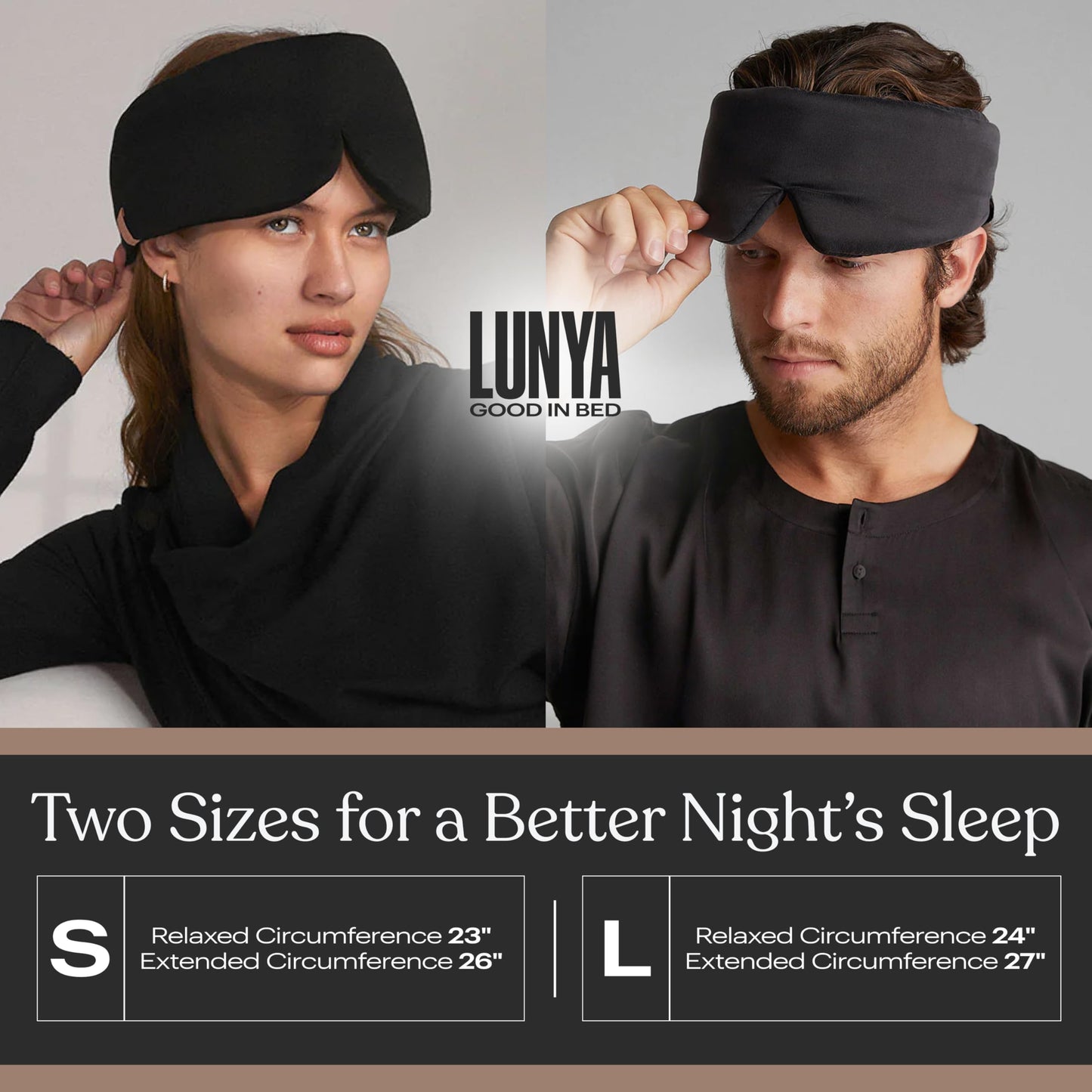 Lunya Sleep Mask with Box - Washable Silk Sleeping Mask and Headband for Beauty Routines - Thermoregulating Comfort for Restful Nights - Silk Eye Mask for Women - Immersed Black