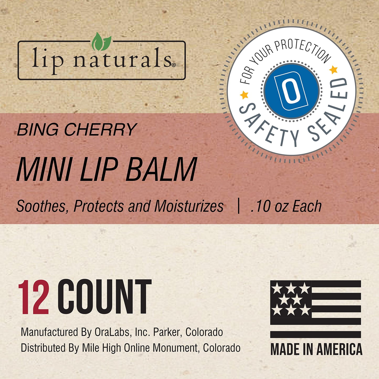 Lip Naturals® | Mini Bing Cherry Lip Balm with Sunscreen (SPF-15) | Made in USA with Beeswax & Coconut Oil | 12-Count Mini Lip Balm Pack with Bing Cherry Flavor (0.10oz/3g Each)