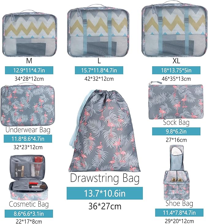 BAGAIL 8 Set Packing Cubes Luggage Packing Organizers for Travel Accessories (Red Flamingo)