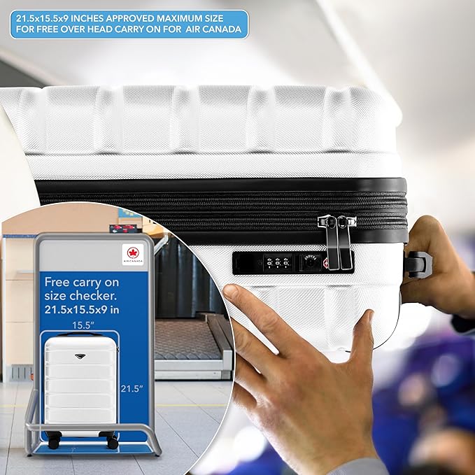 Carry On Suitcase Hardside TSA Lock & USB Port Silent Double Spinner Wheels Maximum Carry-On Bag For Canada Air Approved Airlines( 21.5x15.5x9" ,White )