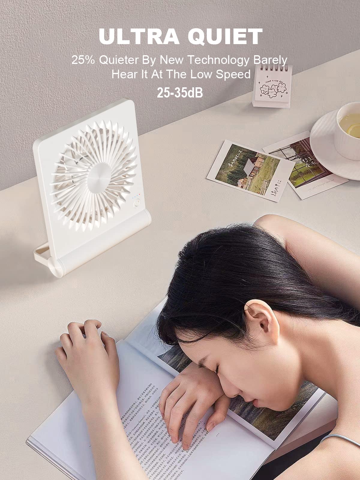 Small Desk Fan,Rechargeable USB Fan Battery Operated,Ultra Quiet, Strong Wind, 3 Speeds Travel Fans
