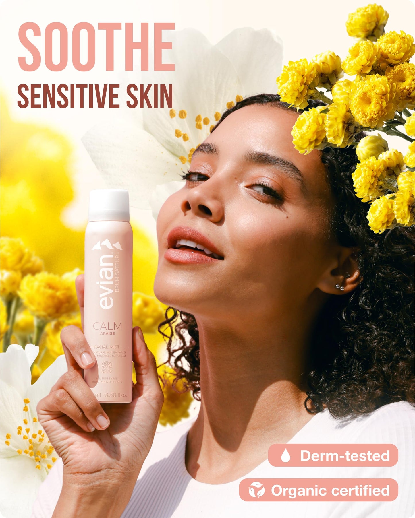 Evian Calm Facial Mist | Hydrating Mineral Water Face Spray with Aloe & Jasmine | Calming Toner Mist for Sensitive Skin | Travel Facial Spray to Hydrate, Refresh, & Calm Skin Anytime