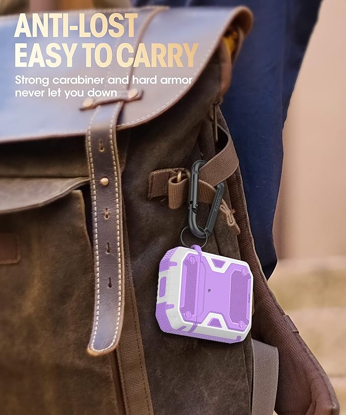 Koaichi Compatible with AirPods Case, Full-Body Rugged Hard Shell Protective Case Cover with Keychain Designed for AirPods 1st & 2nd, Purple/White