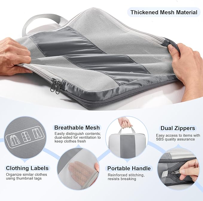 10 Set Compression Packing Cubes for Travel Essentials,Compressible Expandable Packing Cubes for Suitcase,OlarHike Luggage Organizer Bags for Travel,Handy Helper for Organizing Clothes(Gray)