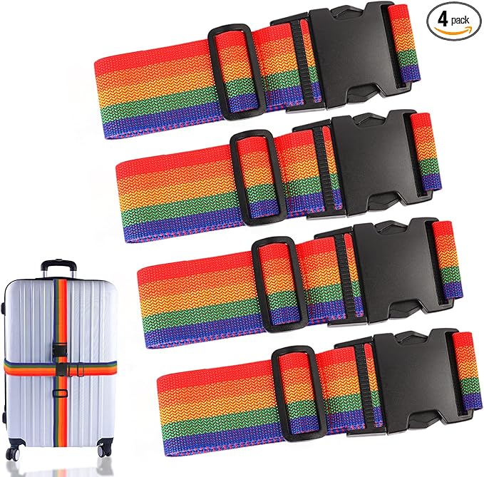 4Pcs Luggage Straps for Suitcase Travel Accessories TSA Approved, 80In Long Belts to Keep Your Suitcase Secure, Adjustable Bag Straps with Quick-Release Buckle for Travel Bag Closure, Multicolor