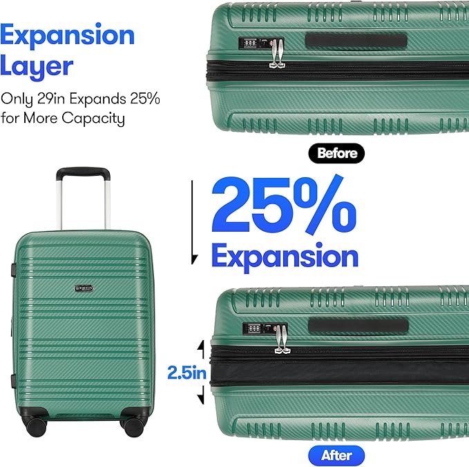29 Inch Large Checked Luggage Expandable Hard Shell Suitcase with Spinner Wheels TSA Lock for Travel, 29inch, Green