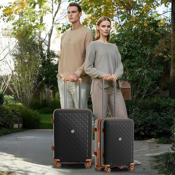 Kono 20 Inch Expandable Hard-Shell Suitcase, Ideal For Short Trips, Durable PP Material, With Hidden Cup Holder & TSA Lock, Black/Brown