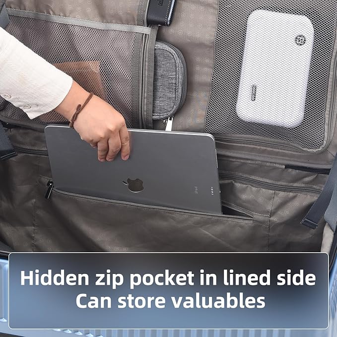 29 Inch Aluminum Checked Luggage with Side Opening Zipper, 40 * 37 * 77cm, 113L, Lightweight Hardshell ABS+PC Suitcase with TSA Lock, 360° Universal Wheels, Dark Blue