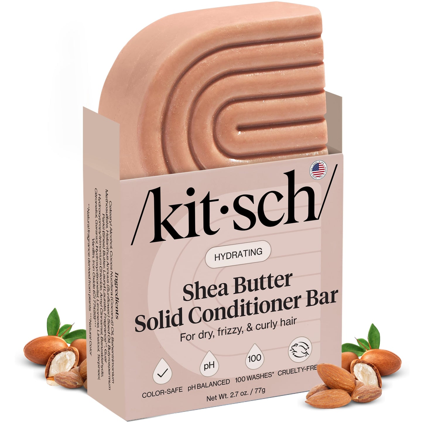 Kitsch Shea Butter Conditioner Bar – Shea Moisture Conditioner for Soft, Hydrated Hair – Solid Hair Conditioner for Hair Care – Paraben, Sulfate & Silicone-Free, Vegan, Made in USA - 2.7 oz