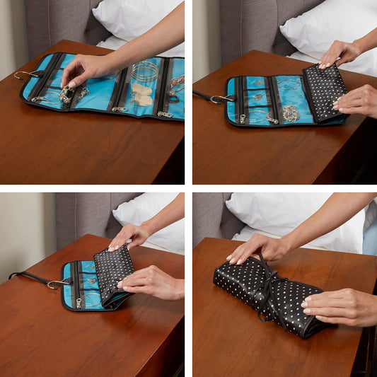 Travel Smart by Conair Jewelry Roll Bag, Black/White