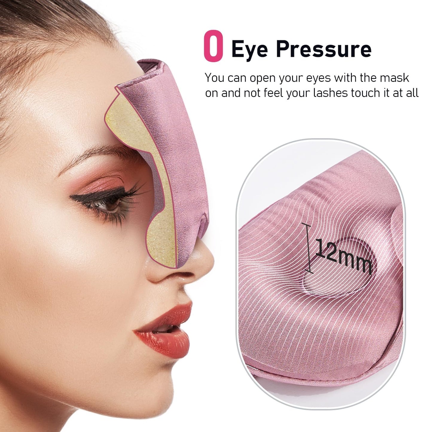 LitBear 100% 22 Momme Mulberry Silk Sleep Mask - 3D Contoured Eye Mask for Men Women, Soft Breathable Sleeping Mask with Adjustable Strap, Perfect Blocks Light for Sleeping (Bean Pink)