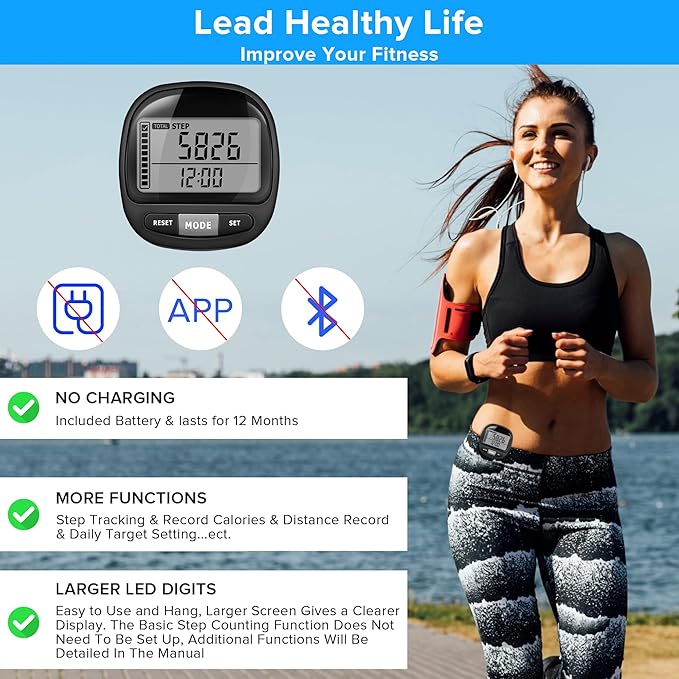 3D Pedometer Step Counter for Walking and Miles, Simple Step Tracker with Large Digital Display and Clip Lanyard, Steps Track Accurately Steps Monitor Watch for Women Men Adults Seniors Dog