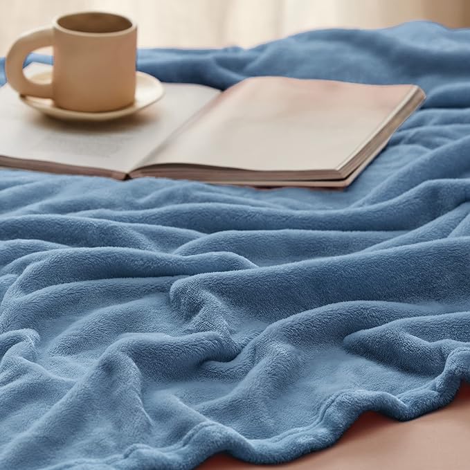 Bedsure GentleSoft Fleece Throw XL Blanket Washed Blue - 300GSM Soft Lightweight Plush Cozy Blankets for Bed, Sofa, Couch, Travel, Camping, 50x70 inches
