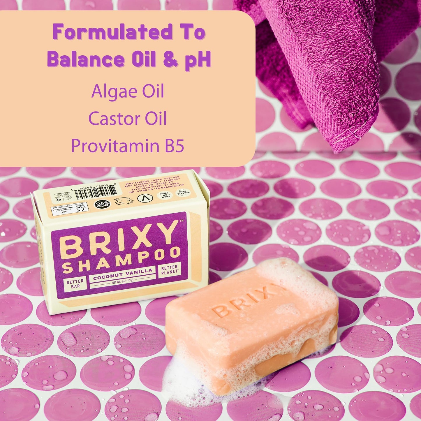 BRIXY Balance Shampoo Bar For Oily Hair | Algae Oil, Castor Oil, & Provitamin B5 | Ceramide & Niacinamide Support The Moisture Barrier | pH Balanced, Color Safe, Vegan, Made In USA