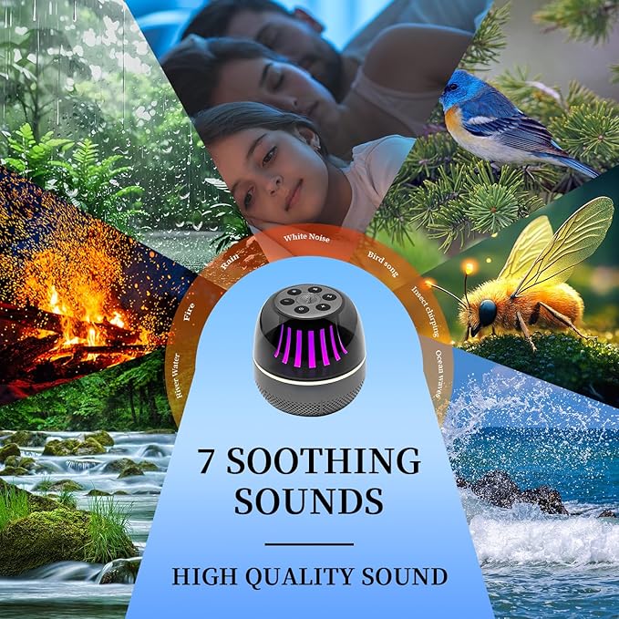 Portable Bluetooth Speaker with White Noise Machine, LED Color Lights, Aromatherapy Diffuser, Sleep Sound Machine for Sleep, Yoga, Home, Office & Bedroom, Gift for Women, Men, Kids & Friends