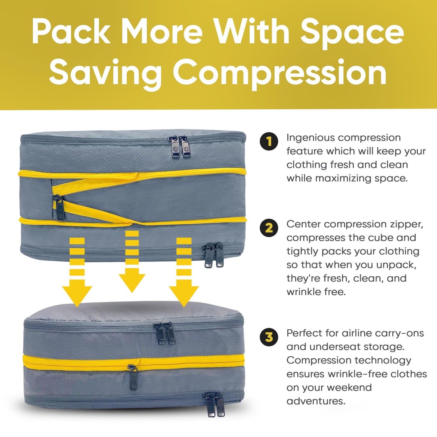 Biaggi Ultimate Compression ZipCube Set of 2 - Expandable Travel Organizer Bags for Suitcases, Lightweight Packing Cubes for Women & Men's Travel Accessories