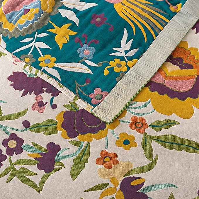 Boho Throw Blanket,100% Cotton Muslin Blankets for Bed,Cozy Fall Throw Blanket,Reversible Bohemian Throw Blankets for Couch,Farmhouse,Golden Phoenix,60"x80"