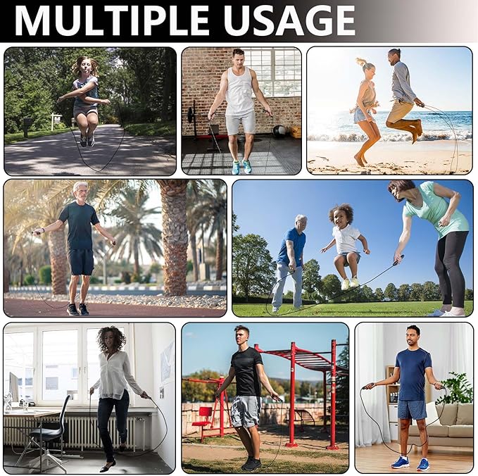 Adjustable Weighted Jump Rope, 9ft Long Tangle-Free Rapid Speed Jumprope for Exercise Calisthenics Fitness Jumping Skipping Double Dutch Boxing Crossfit, Workout Stuff for Women Men Kids Adult