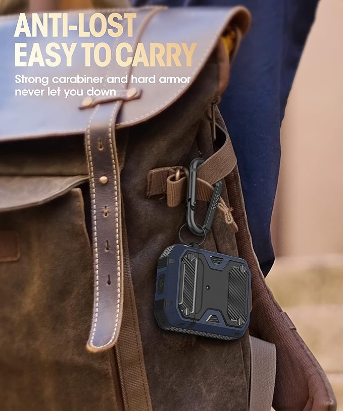 Koaichi Compatible with AirPods Case, Full-Body Rugged Hard Shell Protective Case Cover with Keychain Designed for AirPods 1st & 2nd, Black/Blue