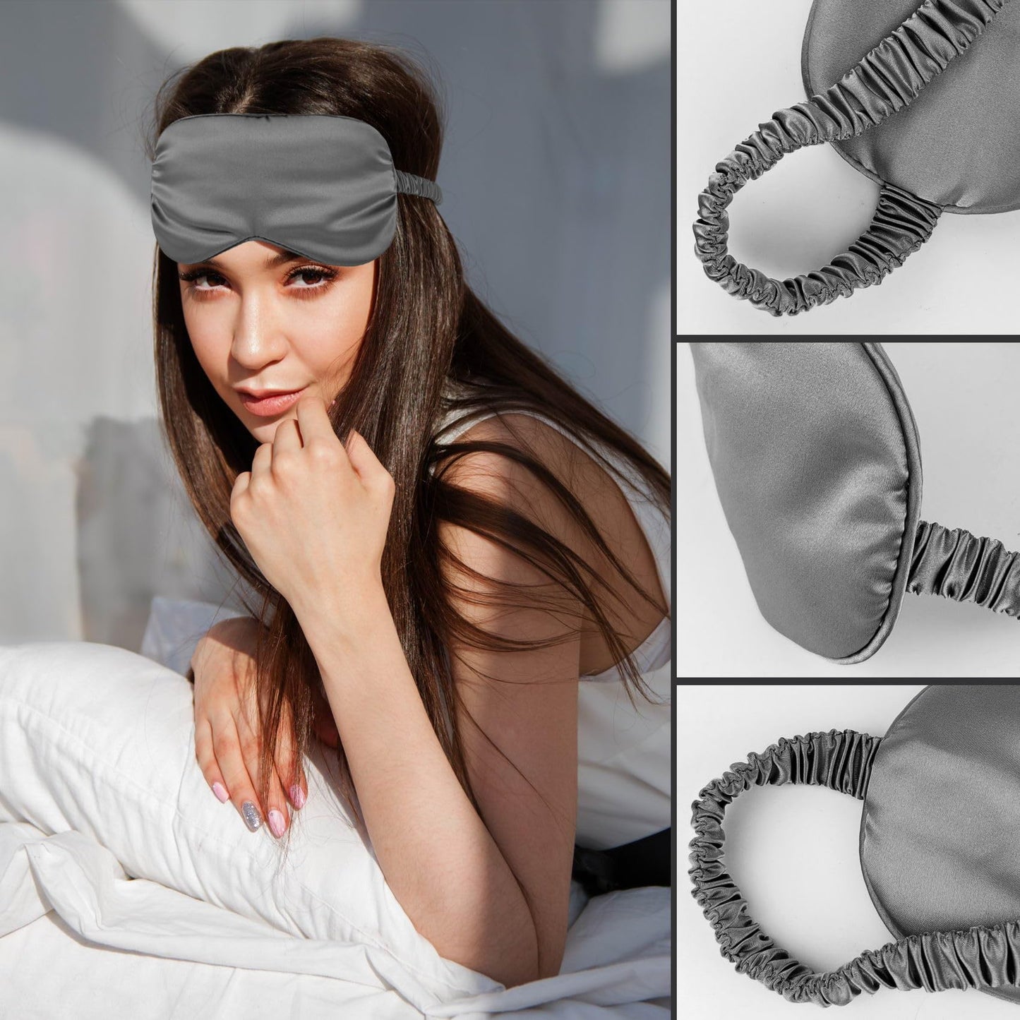 1 Pcs Silk Sleep Mask, Soft Eye Mask with Elastic Strap, Lightweight Blindfold for Men, Women, Travel, and Naps (White)