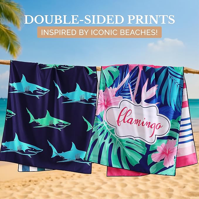 Casa Platino 6 Pack Beach Towels Oversized – Extra Large 71"x32" Quick Dry, Sand Free Microfiber Towels, Lightweight & Soft, Double-Sided Printed Beach Towel with Bag for Travel & Camping – Muara