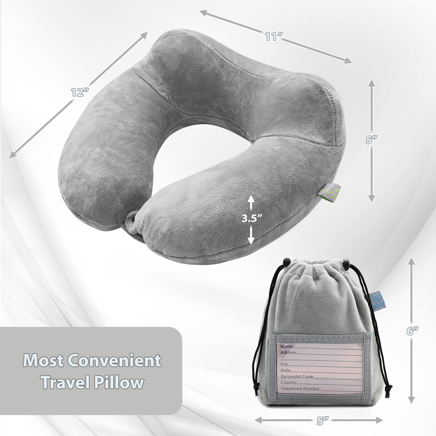 Inflatable Travel Neck Pillow: Extra-Soft, Cushion. For Airplanes, Trains, Cars, Portable Travel Accessory-With Carrying Pouch For cell phone and Passport Etc. (Grey)