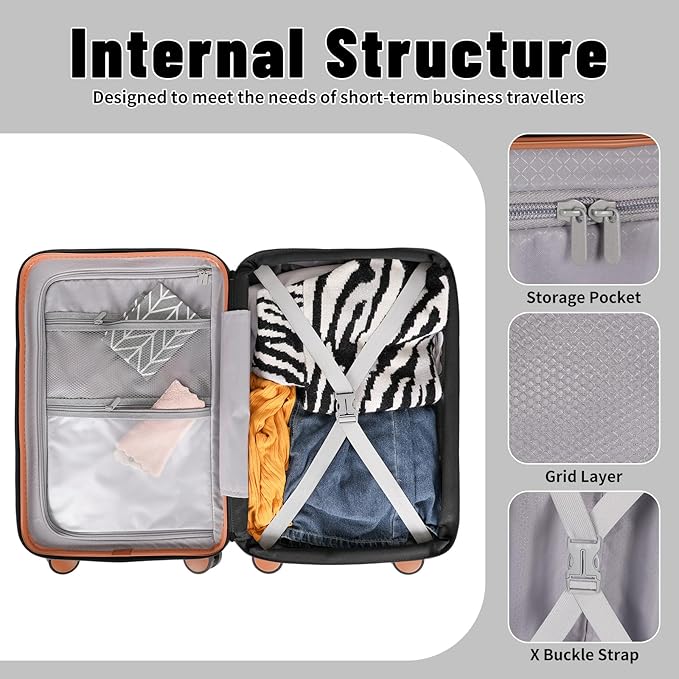 22×14×9 Airline Approved Carry On Expandable Luggage with Front Open Pocket, Spinner Wheels, ABS+PC Hardshell Small 20inch Suitcase with Protective Cover and Luggage Tag, Black