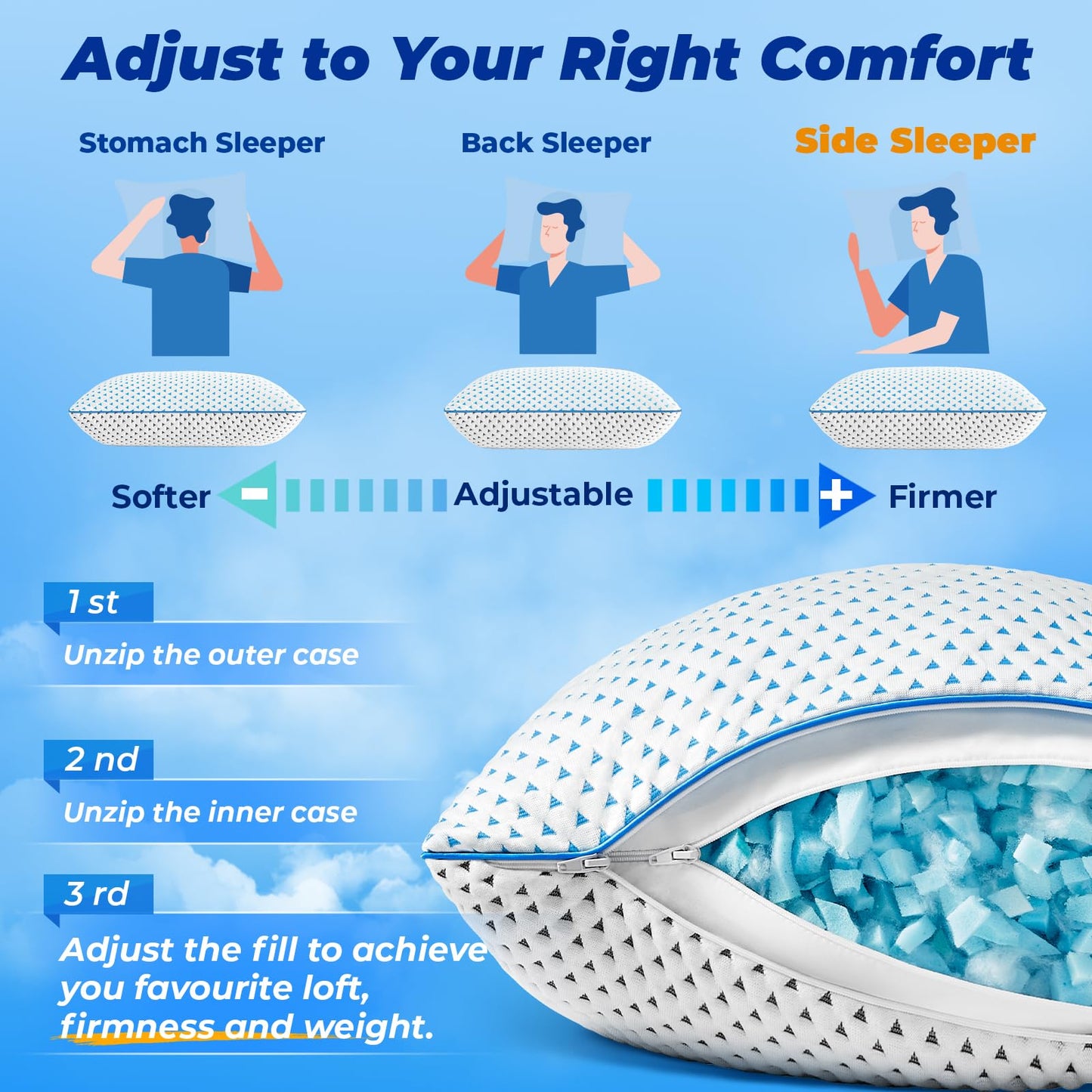 Small Cooling Shredded Memory Foam Pillow for Travel & Camping, Compressible Adjustable Gel Bed Pillow Washable Cover, Medium Firm Neck Lumbar Support, Ideal Sleeping,Car,Airplane,Toddler,Backpacking
