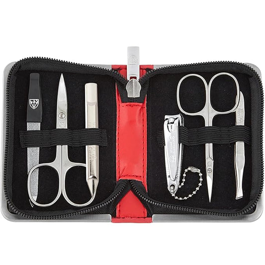 3 Swords Germany - brand quality 6 piece manicure pedicure kit set for professional finger & toe nail care with synthetic leather case - Made in Germany - red