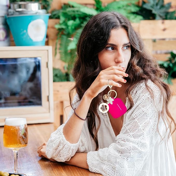 Airpods 4 Cases Silicone Protective Case for Airpod 4 with Bling Keychain for Apple AirPods 4th Generation Wireless Earbuds with Cleaner Kit (Hot Pink)