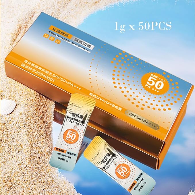 50PCS Mini Sunscreen SPF50+ - Travel Size Sunscreen Infused with Centella Asiatica Extract, Lightweight & Non-Greasy, waterproof - Perfect for Summer Party & Thank You Gifts - Mini Purse Essentials