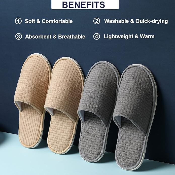 12 Pairs Disposable House Slippers for Guests, Washable Reusable Soft Polar Fleece Spa Slippers, Non-slip Indoor Slippers for Hotel Travel