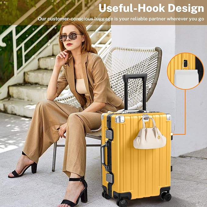 Krute Carry On Luggage 20 inch Aluminum Frame Suitcase with Spinner Wheels No Zipper Hardshell PC+ABS Luggages TSA Lock Zipperless Suitcases